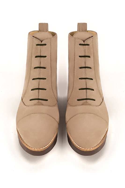 Tan beige women's ankle boots with laces at the front.. Top view - Florence KOOIJMAN